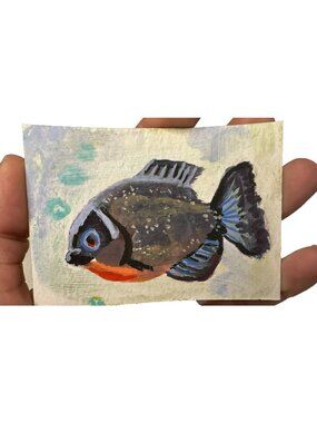 ACEO Art Card Original Art Painting 2.5" x 3.5" Trading Card Fish Expressionist